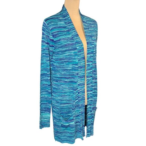 NWOT My Tribe Long Open Front Cardigan Sz.M Turquoise Blue Preppy Coastal - Picture 3 of 11